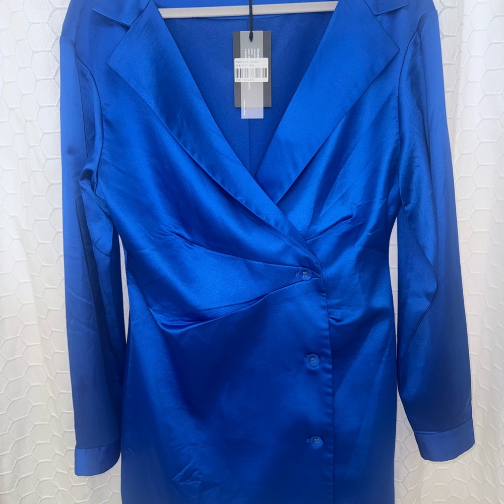 Elegant Blue Satin Blazer Mini Dress